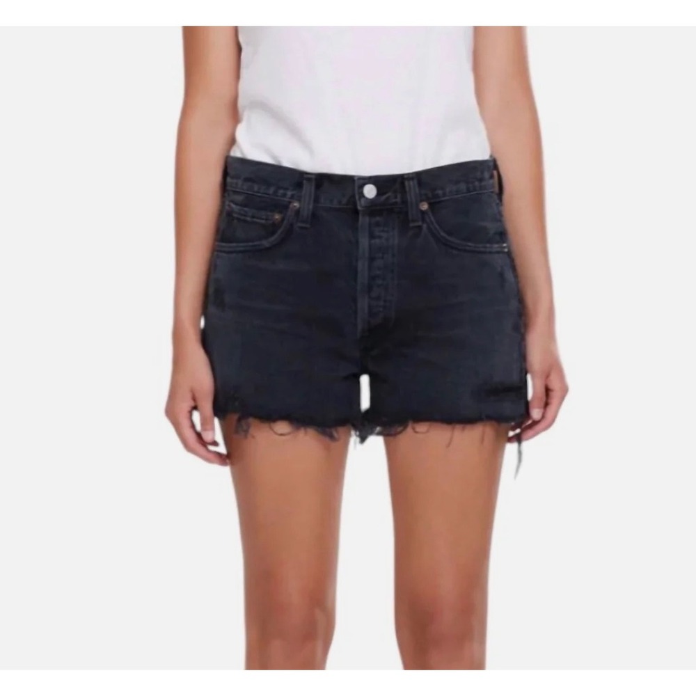 AGOLDE Parker Vintage Cut Off Jean Shorts Womens 29 Black Denim High Rise Boho